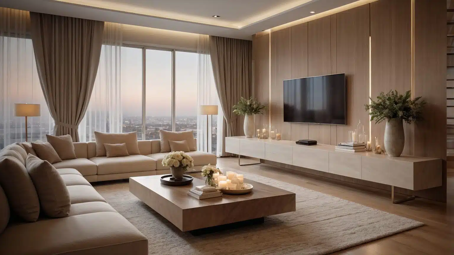 Living Room with Cityscape View
